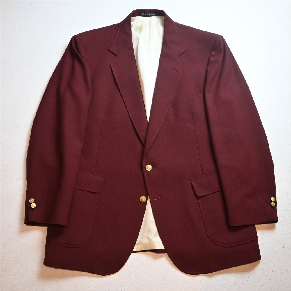 Vtg USA Made 44S Maroon Red Hopsack Gold Button Mens Blazer Jacket Sport Coat